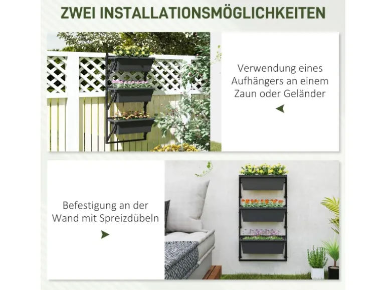 Outsunny Pflanzentopf Set Stahl Pflanzentopf für Garten Balkon Dunkelgrau