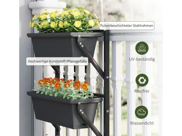 Outsunny Pflanzentopf Set Stahl Pflanzentopf für Garten Balkon Dunkelgrau