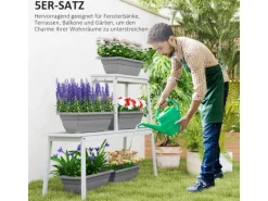 Outsunny Pflanztöpfe Kunststoff 5er Set Blumentopf aus Kunststoff Grau