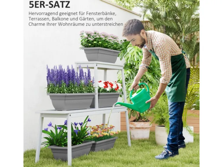 Outsunny Pflanztöpfe Kunststoff 5er Set Blumentopf aus Kunststoff Grau