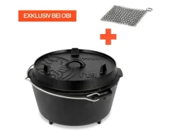Petromax Dutch Oven Set FT9-T-Scrub Schwarz mit planem Boden 7,5 l Ø 23,9 cm
