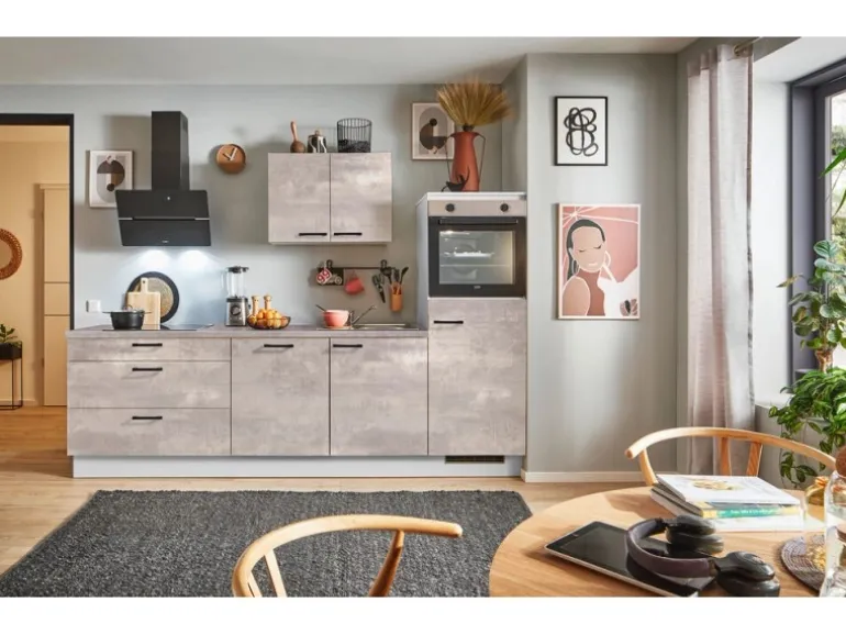 pino Küchenzeile 280 cm Beton Perlgrau Anschlag rechts 1 Geräteschrank