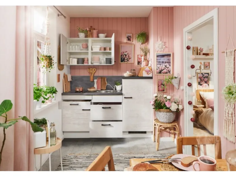 pino Küchenzeile 180 cm Beton Weißgrau Anschlag rechts 1 Geräteschrank