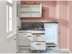 pino Küchenzeile 180 cm Beton Weißgrau Anschlag rechts 1 Geräteschrank