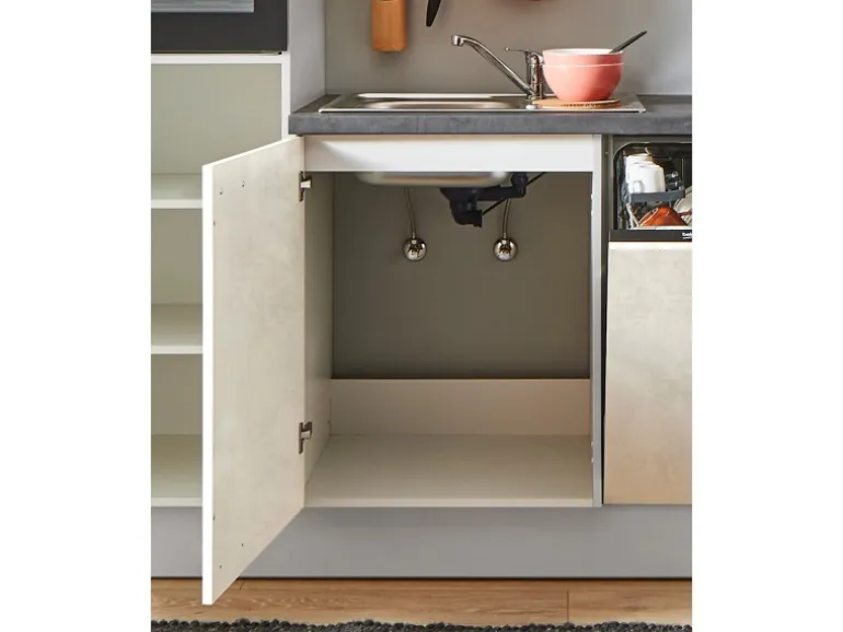 pino Küchenzeile 250 cm Beton Weißgrau Anschlag rechts 1 Geräteschrank