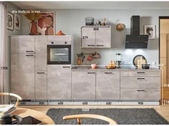 pino Küchenzeile 360 cm Beton Perlgrau Anschlag L 1 Geräte-, 1 Apothekerschrank
