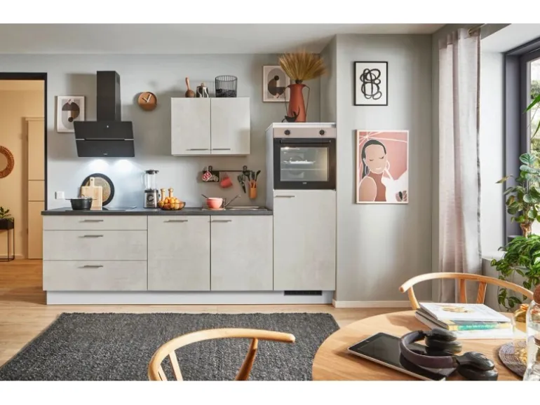 pino Küchenzeile 270 cm Beton Weißgrau Anschlag rechts 1 Geräteschrank