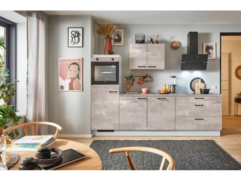 pino Küchenzeile 280 cm Beton Perlgrau Anschlag links 1 Geräteschrank