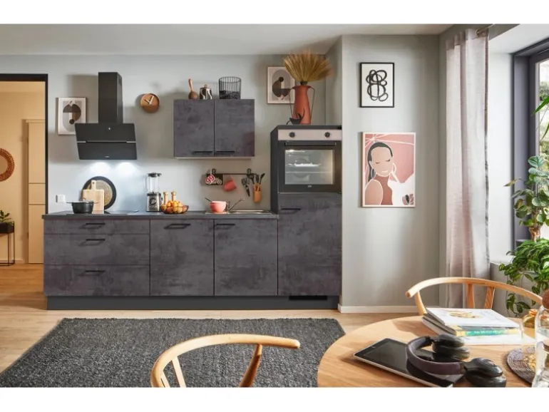 pino Küchenzeile 280 cm Beton Grafitgrau Anschlag rechts 1 Geräteschrank