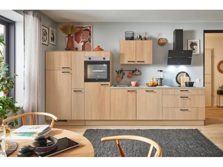 pino Küchenzeile 360 cm Eiche Aviva Anschlag links 1 Geräte-, 1 Apothekerschrank