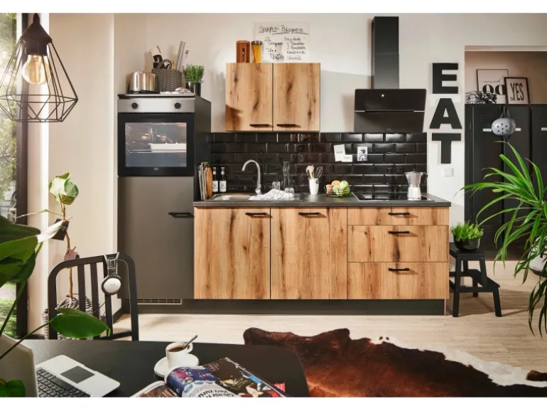 pino Küchenzeile 260 cm Evoke Eiche Anschlag links 1 Geräteschrank Grafit
