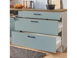 pino Küchenzeile 280 cm Fjordgrün Anschlag rechts 1 Geräte-, 1 Apothekerschrank