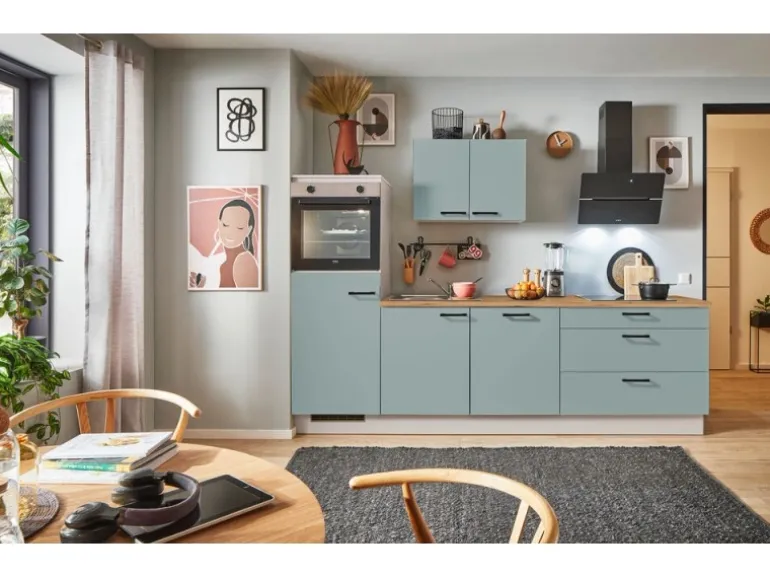 pino Küchenzeile 250 cm Fjordgrün Anschlag links 1 Geräteschrank