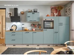 pino Küchenzeile 350 cm Fjordgrün Anschlag rechts 1 Geräte-, 1 Apothekerschrank