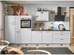 pino Küchenzeile 340 cm Lichtgrau Anschlag links 1 Geräte-, 1 Apothekerschrank