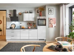 pino Küchenzeile 250 cm Lichtgrau Hochglanz Anschlag rechts 1 Geräteschrank