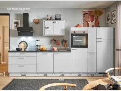 pino Küchenzeile 370 cm Lichtgrau Anschlag rechts 1 Geräte-, 1 Apothekerschrank