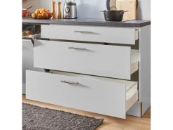 pino Küchenzeile 280 cm Lichtgrau Hochglanz Anschlag rechts 1 Geräteschrank