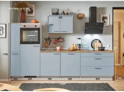 pino Küchenzeile 280 cm Pastellblau Anschlag links 1 Geräte-, 1 Apothekerschrank