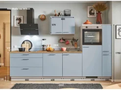 pino Küchenzeile 280 cm Pastellblau Anschlag rechts 1 Geräte-. 1 Seitenschrank