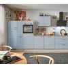 pino Küchenzeile 370 cm Pastellblau Anschlag links 1 Geräte-, 1 Apothekerschrank