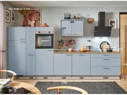 pino Küchenzeile 370 cm Pastellblau Anschlag links 1 Geräte-, 1 Apothekerschrank