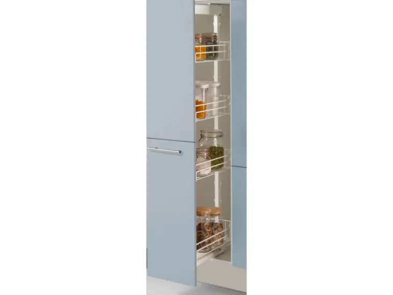 pino Küchenzeile 370 cm Pastellblau Anschlag links 1 Geräte-, 1 Apothekerschrank