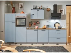 pino Küchenzeile 310 cm Pastellblau Anschlag links 2 Geräteschränke