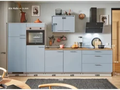 pino Küchenzeile 340 cm Pastellblau Anschlag links 2 Geräteschränke