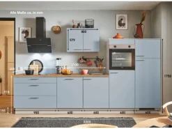 pino Küchenzeile 330 cm Pastellblau Anschlag rechts 2 Geräteschränke