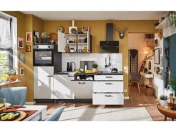pino Küchenzeile 260 cm Steingrau Hochglanz Anschlag links 1 Geräteschrank