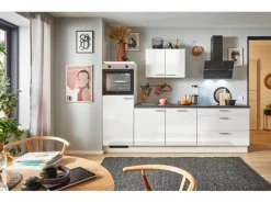 pino Küchenzeile 270 cm Weiß Hochglanz Anschlag links 1 Geräteschrank