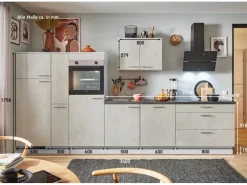 pino Küchenzeile 340cm Beton Weißgrau Anschlag L 1 Geräte-, 1 Apothekerschrank