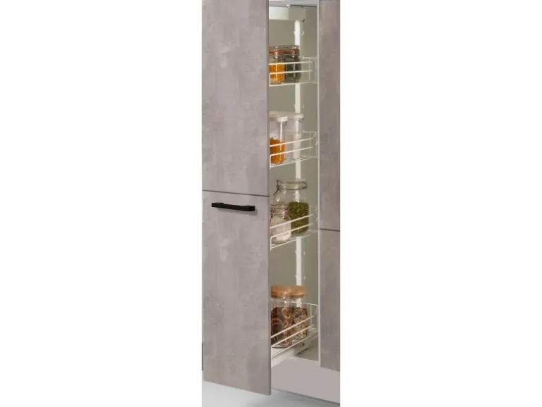 pino Küchenzeile 340cm Beton Perlgrau Anschlag R 1 Geräte-, 1 Apothekerschrank