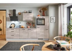 pino Küchenzeile 280cm Beton Perlgrau Anschlag R 1 Geräte-, 1 Apothekerschrank