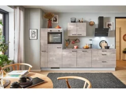 pino Küchenzeile 300cm Beton Perlgrau Anschlag L 1 Geräte-, 1 Apothekerschrank