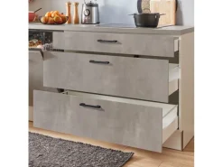 pino Küchenzeile 300cm Beton Perlgrau Anschlag L 1 Geräte-, 1 Apothekerschrank