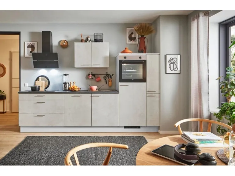 pino Küchenzeile 290cm Beton Weißgrau Anschlag rechts 1 Geräte-. 1 Seitenschrank