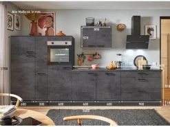 pino Küchenzeile 360cm Beton Grafitgrau Anschlag L 1Geräte-, 1 Apothekerschrank