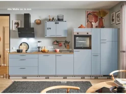 pino Küchenzeile 370cm Pastellblau Anschlag rechts 1 Geräte-, 1 Apothekerschrank