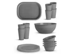 ProHome Kunststoff Geschirr Set BPA Frei Grau 18 Teilig 4 Personen