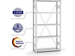 PROREGAL Antibakterielles Fachbodenregal Stecksystem T-Profil HxBxT 200 x 100 x 30 cm 5 Ebenen Traglast 150 kg Antibakterielle Beschichtung Weiß