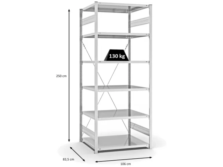 PROREGAL Antibakterielles Fachbodenregal Stecksystem T-Profil HxBxT 250 x 100 x 80 cm 6 Ebenen Traglast 130 kg Antibakterielle Beschichtung Weiß
