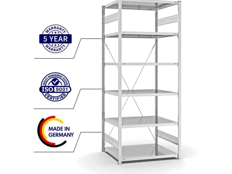 PROREGAL Antibakterielles Fachbodenregal Stecksystem T-Profil HxBxT 250 x 100 x 80 cm 6 Ebenen Traglast 130 kg Antibakterielle Beschichtung Weiß
