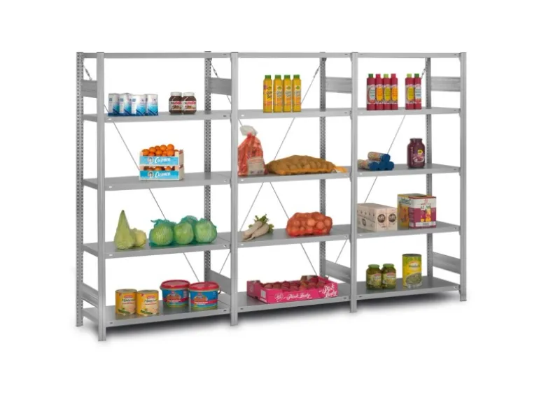 PROREGAL Edelstahlregal Stecksystem T-Profil HxBxT 175 x 100 x 60 cm 4 Ebenen Geschlitzter Fachboden Fachlast 150 kg Edelstahl Fachbodenregal