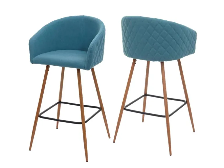 PROREGAL 2er-Set Barhocker Sitzhöhe 74cm Metall Holzoptik Stoff/Textil Türkis Barstuhl Tresenhocker Küchenhocker Mit Lehne