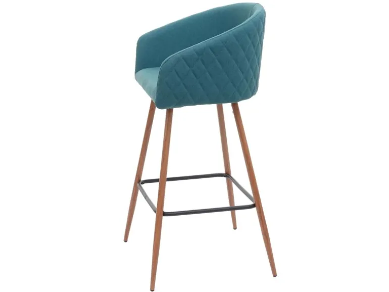PROREGAL 2er-Set Barhocker Sitzhöhe 74cm Metall Holzoptik Stoff/Textil Türkis Barstuhl Tresenhocker Küchenhocker Mit Lehne