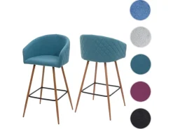 PROREGAL 2er-Set Barhocker Sitzhöhe 74cm Metall Holzoptik Stoff/Textil Türkis Barstuhl Tresenhocker Küchenhocker Mit Lehne