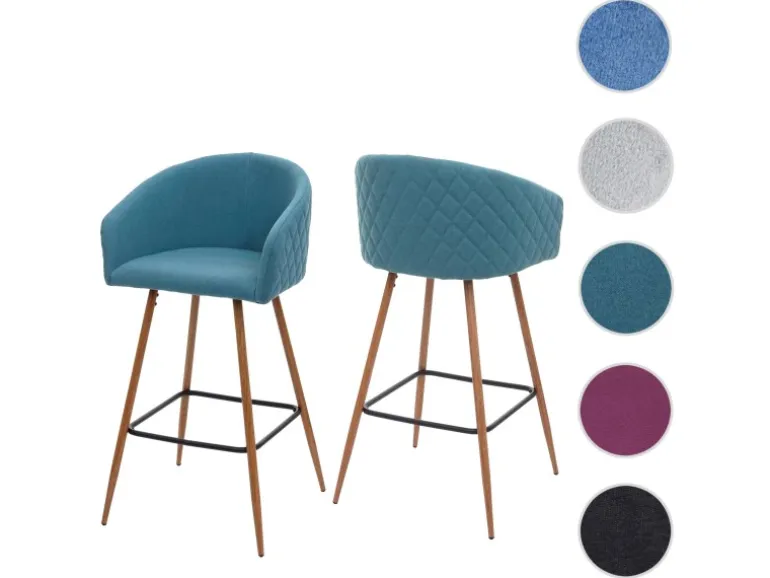 PROREGAL 2er-Set Barhocker Sitzhöhe 74cm Metall Holzoptik Stoff/Textil Türkis Barstuhl Tresenhocker Küchenhocker Mit Lehne