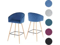 PROREGAL 2er-Set Barhocker Sitzhöhe 74cm Metall Holzoptik Stoff/Textil Türkis Barstuhl Tresenhocker Küchenhocker Mit Lehne